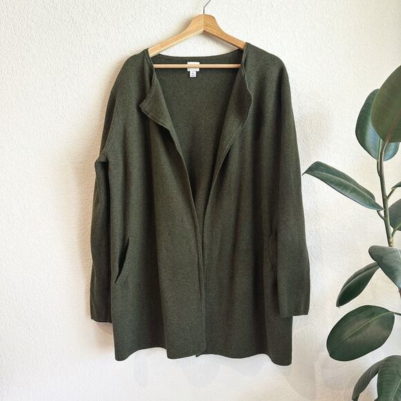 J Crew Womens Vanessa Sweater Jacket XL Heather Olive Green Preppy Minimalist - Picture 1 of 9